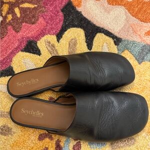 Seychelles Black Leather Mules